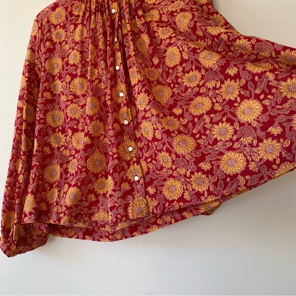 Dôen Jane Blouse in Desert Blooms Block Print Organic Cotton Size XXS Oversized - Picture 5 of 11